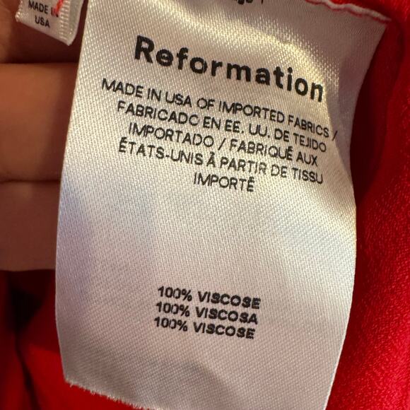 Reformation Floral Puff Sleeve Bard Mini Dress Red Back Tie Button Sz 12 - Picture 7 of 12